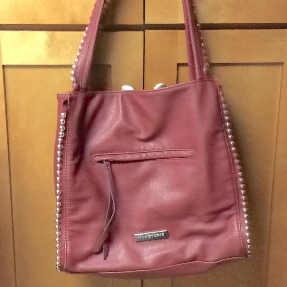 Max Studio Burgundy Studded Talo Vegan Leather Bag - Picture 4 of 16